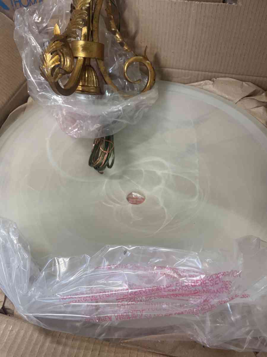 Gold Leaf Patina Amber Swirl Alabaster White Light Pendant - Kissimmee, Florida - FleaMarketBay