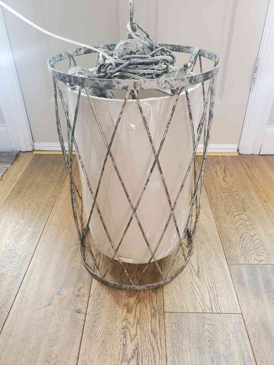 Weirs Furniture  Hanging Circular Metal Cage Light Fixture 2 - Plano, Texas