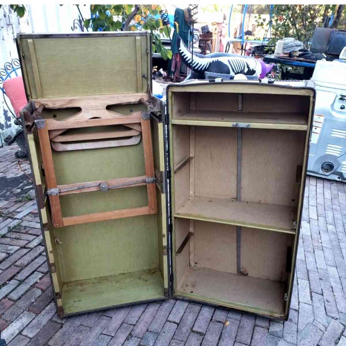 1900s Oshkosh Steamer Trunk 5 Leather Handle Drawers Hangers - San Antonio, Texas - FleaMarketBay