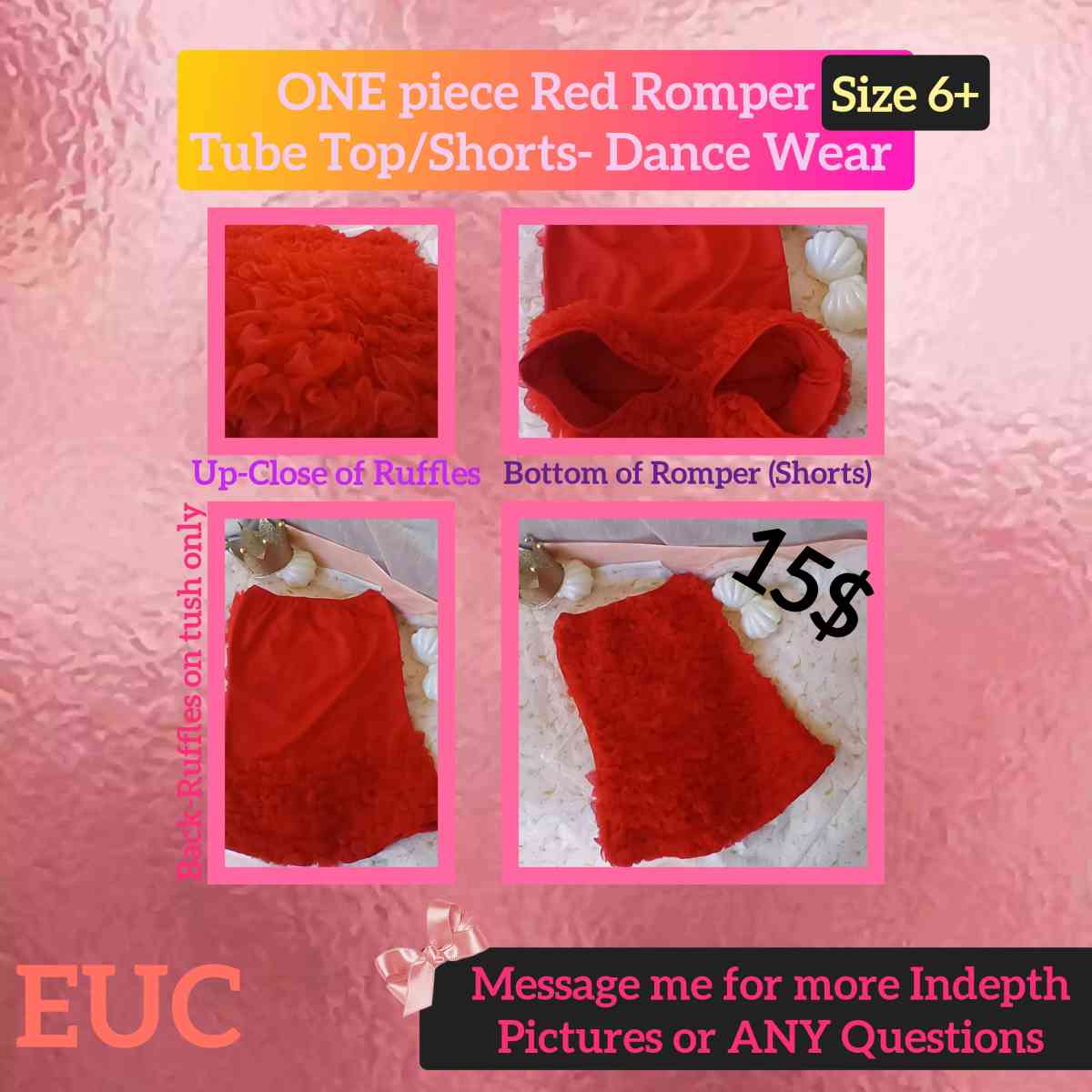 Red Dance Wear Romper Shorts Ruffles on front and on behind - Dallas, Texas
