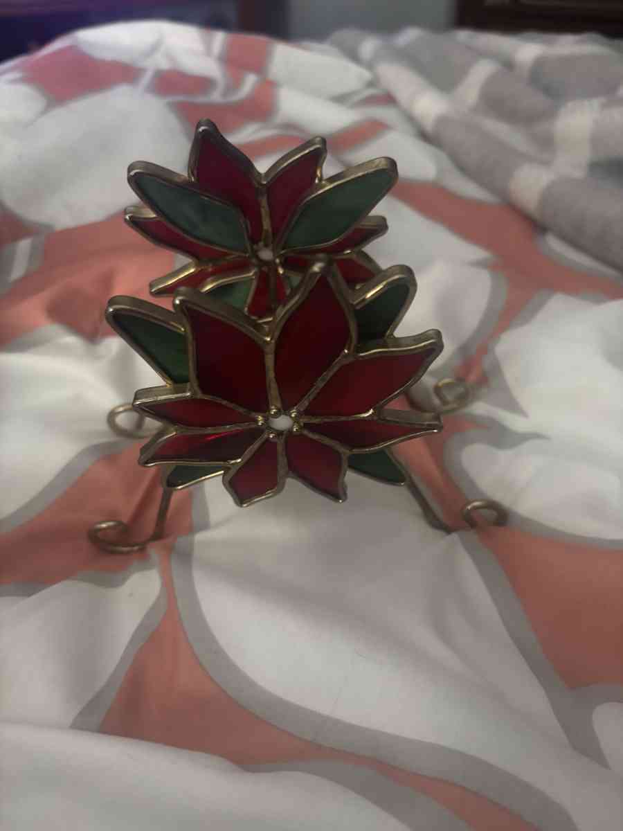 poinsettia glass and brass candle holder - Enterprise, Alabama - FleaMarketBay
