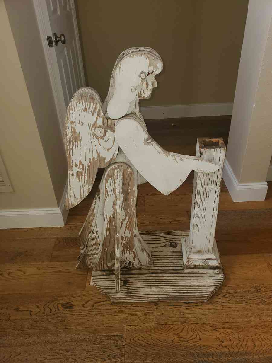 Wooden Folk Art  Praying Angel Pedestal 30L x 17W x 41H