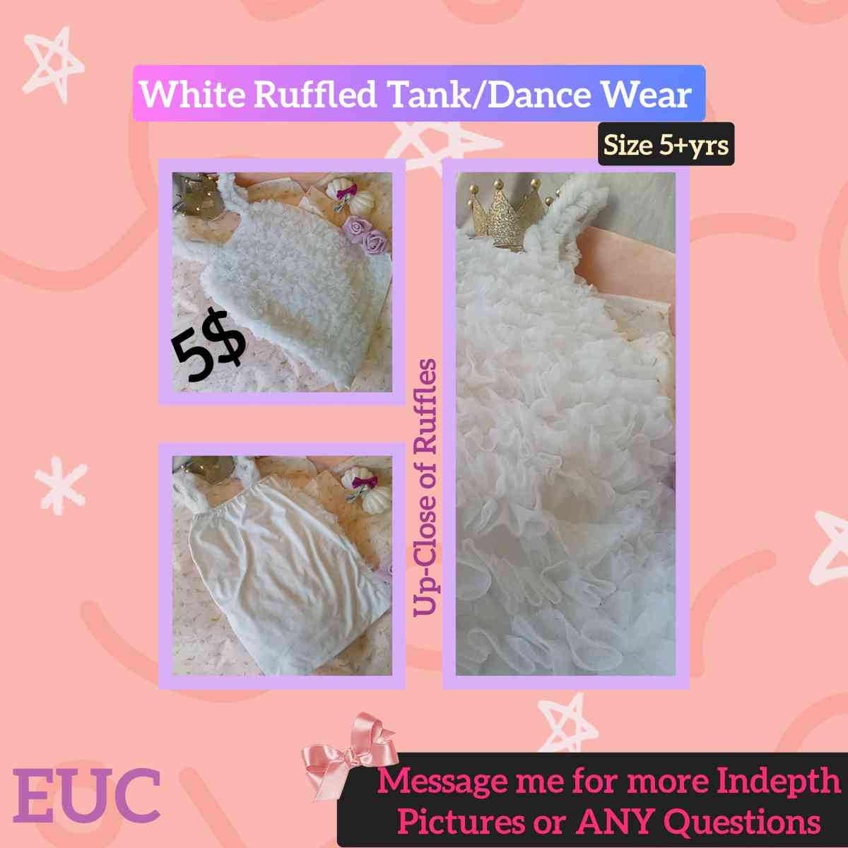 White Dance Wear Tank Ruffles EUC - Dallas, Texas