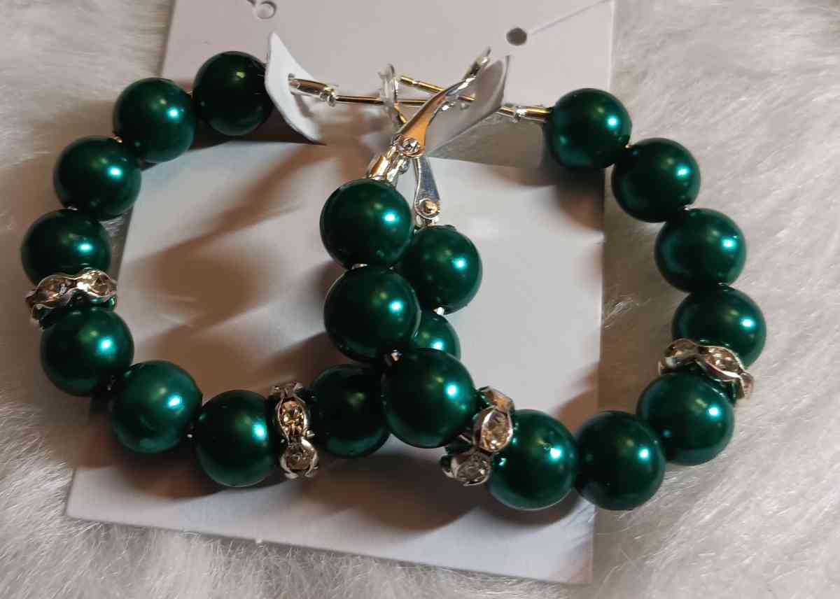 Silver and Green Beaded Hoop Earrings - Canton, Mississippi