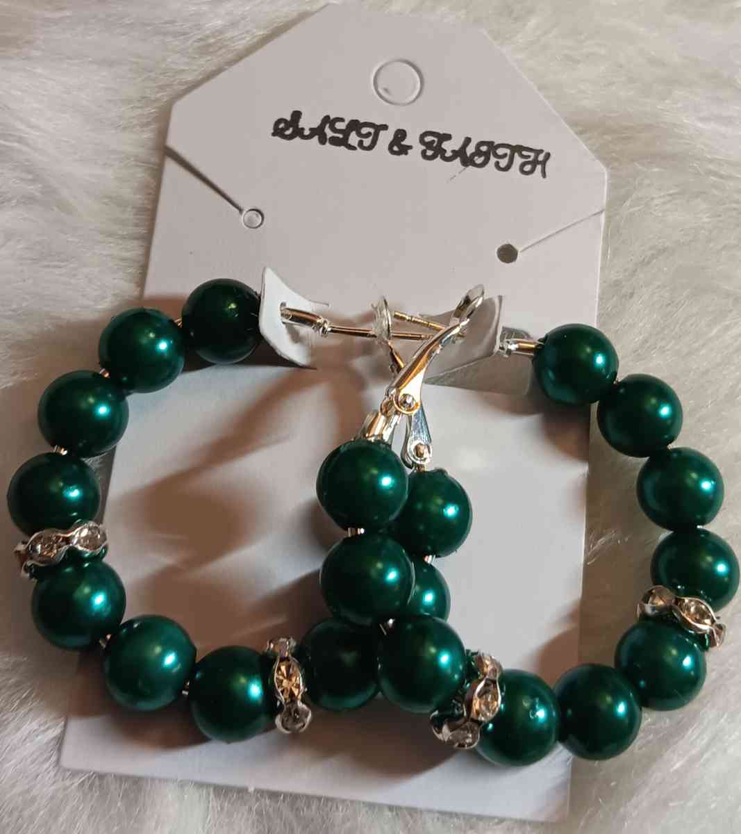 Silver and Green Beaded Hoop Earrings - Canton, Mississippi - FleaMarketBay