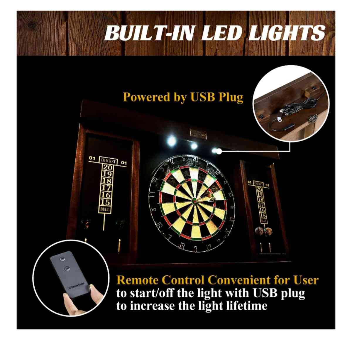 Bristle Dartboard Cabinet Set LED Lights Official Size Dart - Stockton, California - FleaMarketBay