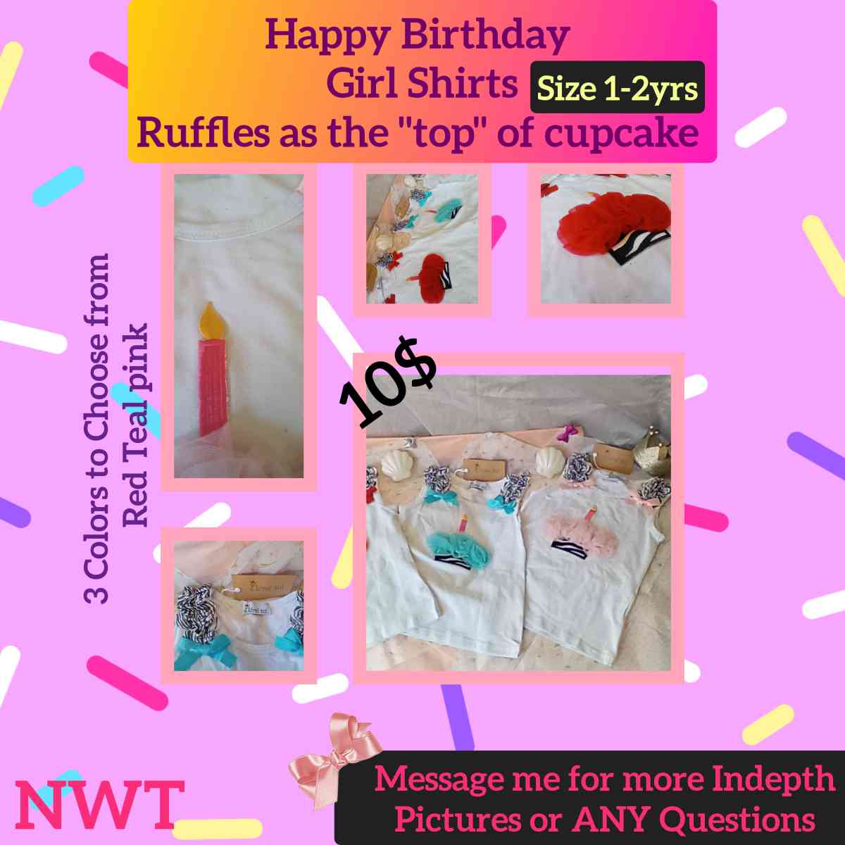 Birthday Girl Tanks Red Teal Lt Pink NWT - Dallas, Texas