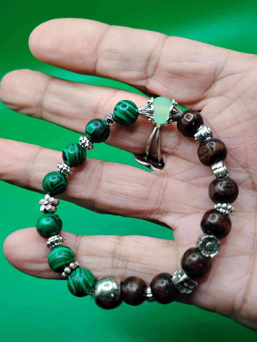 GREEN meets BROWN Boho Chic Stretchy Bracelet - Woodburn, Iowa