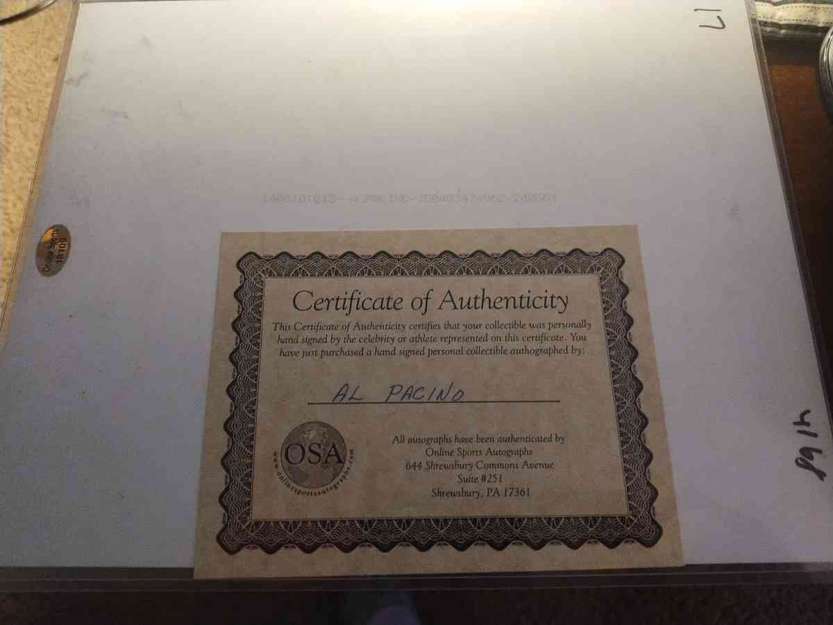 authenticated Al Pacino autograph - Waynesboro, Pennsylvania - FleaMarketBay