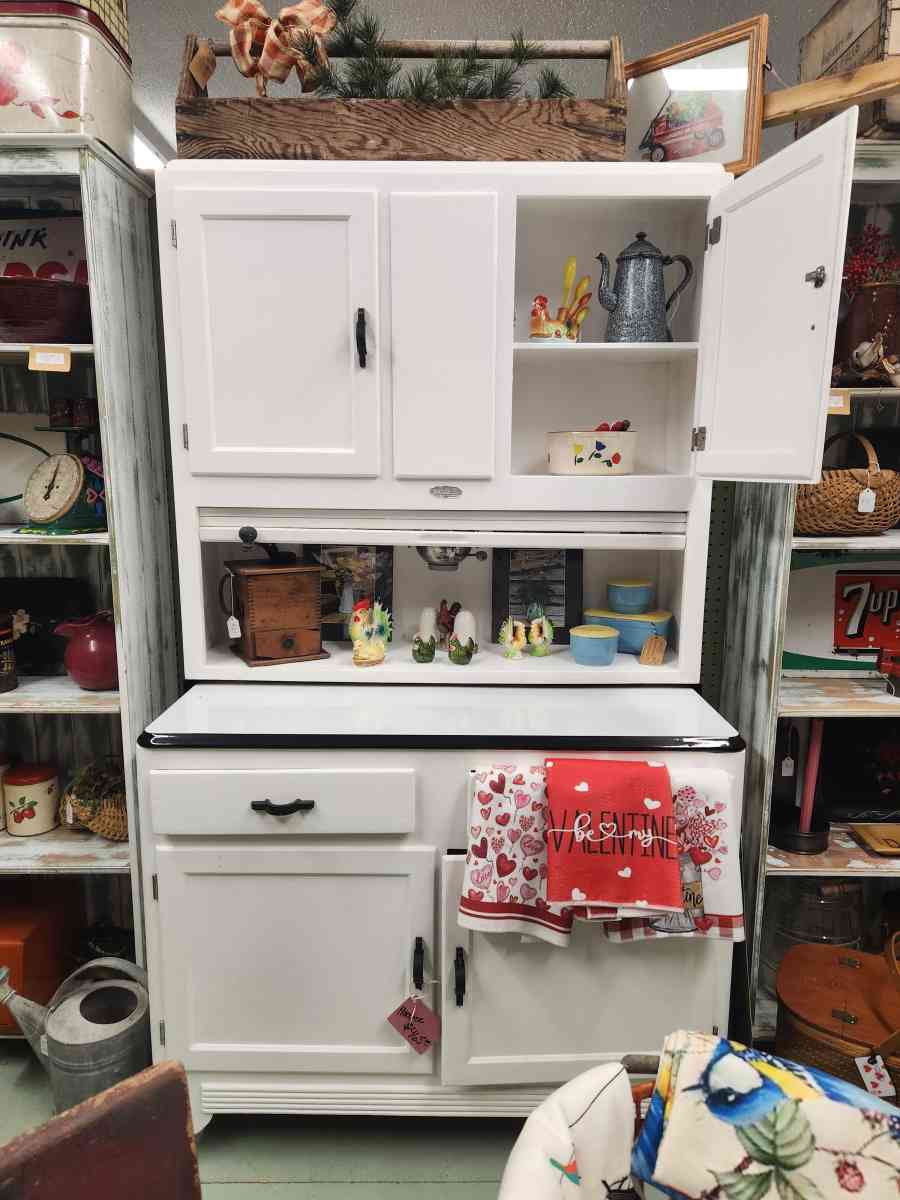Sellers wooden Hoosier cabinet refinished in white - Taylorsville, North Carolina - FleaMarketBay