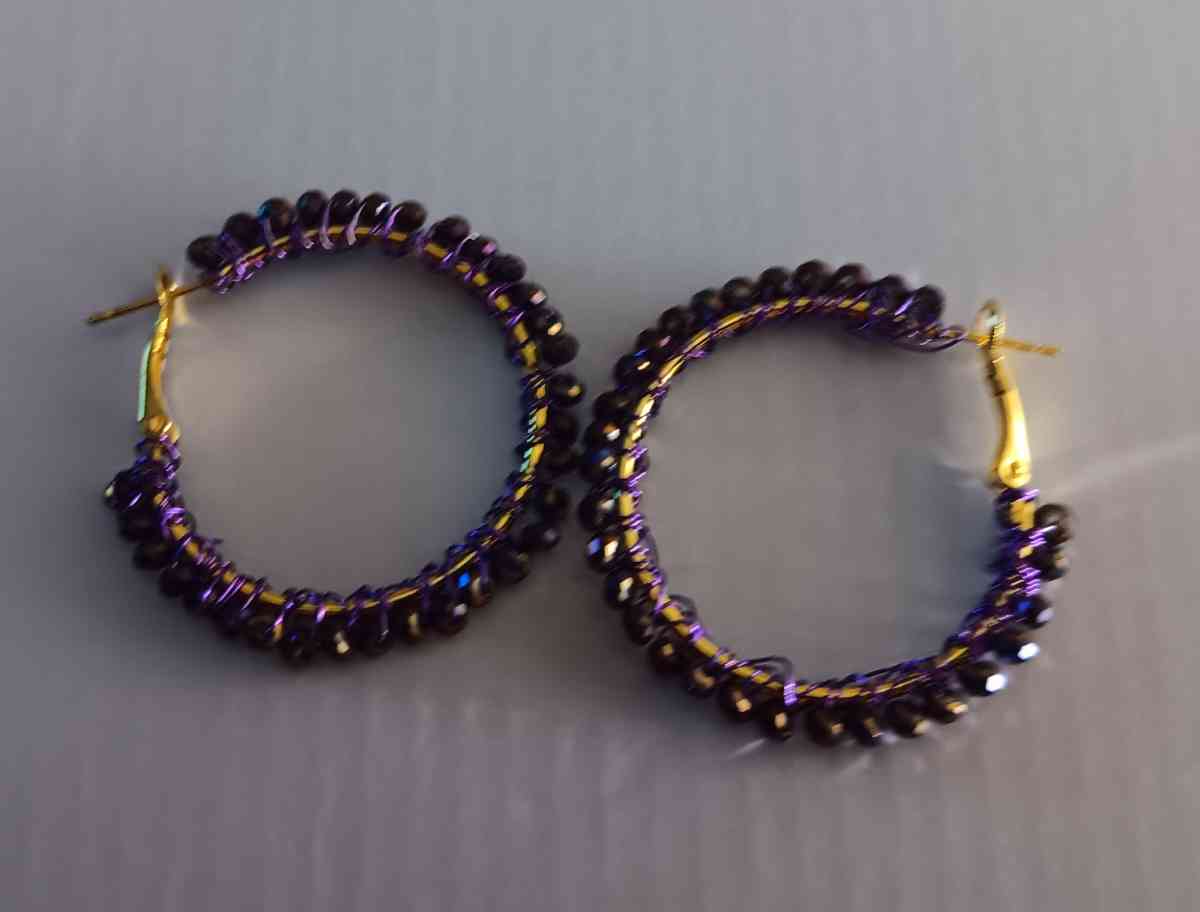18 K Gold Earrings Wrapped with Purple  Beads - Canton, Mississippi