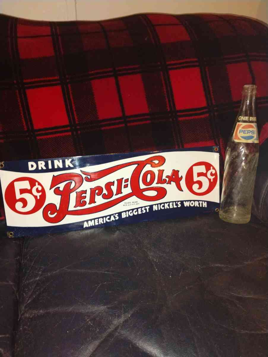 Vintage metal Pepsi sign and 16oz bottle - Wetumpka, Alabama