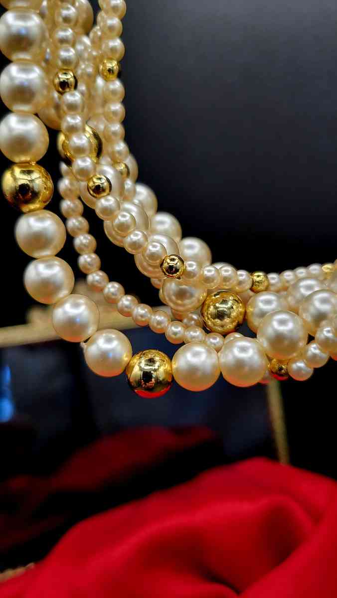 VTG Twisted Champagne Pearl  Layered Statement Necklace 18 C - Enterprise, Alabama - FleaMarketBay