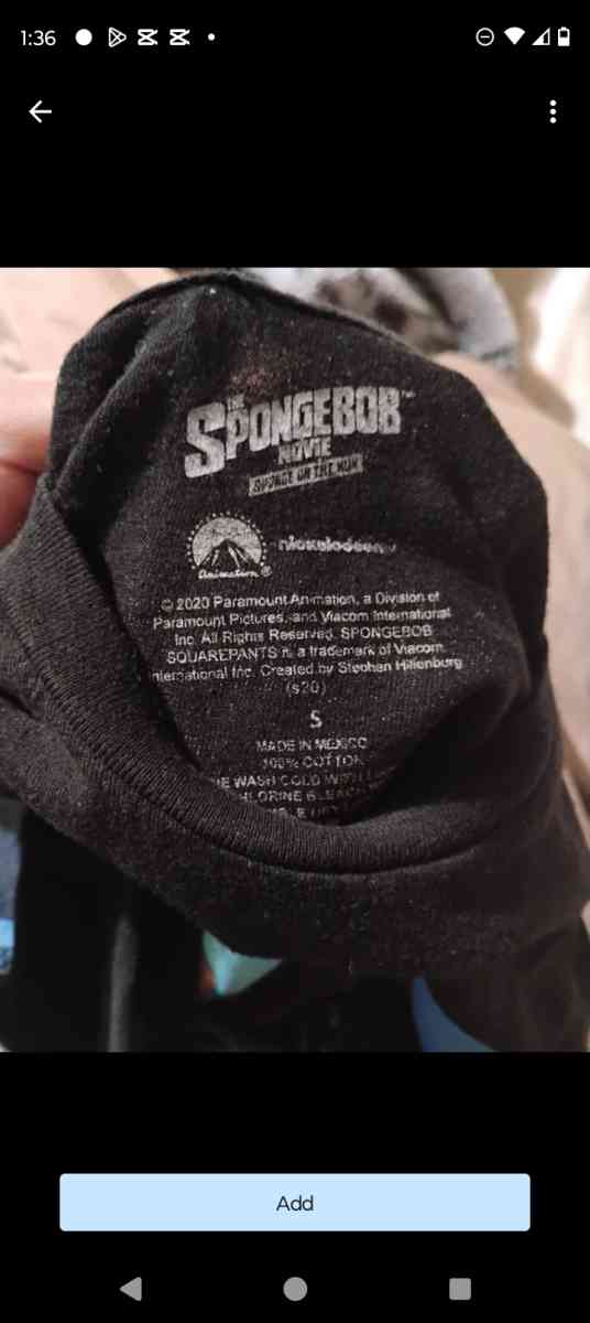 the shirt of the size 20S I am selling shirt of SpongeBob - South River, New Jersey - FleaMarketBay