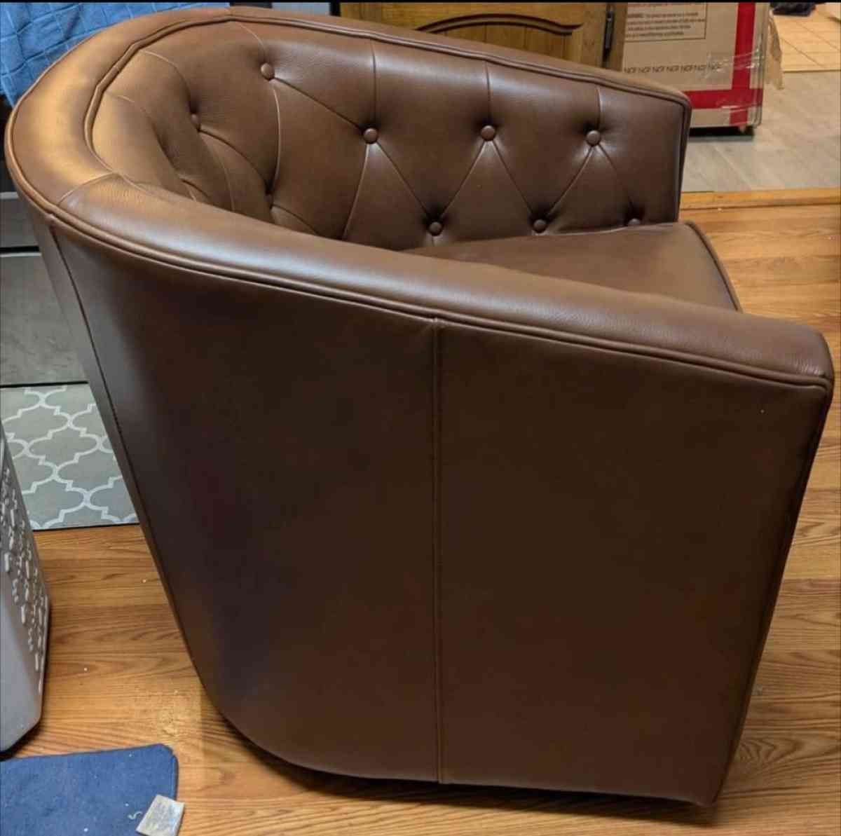 Pemberley Row Top Grain Leather Swivel Barrel Chair - Richfield, Ohio - FleaMarketBay