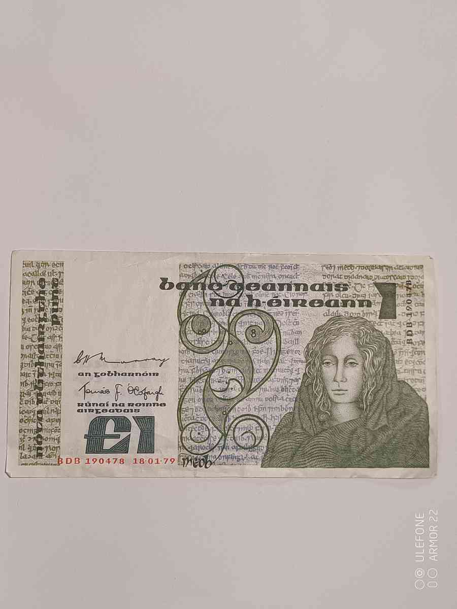 Central Bank of Ireland One Pound Note One Punt PreEuro 1981 - North Miami Beach, Florida - FleaMarketBay