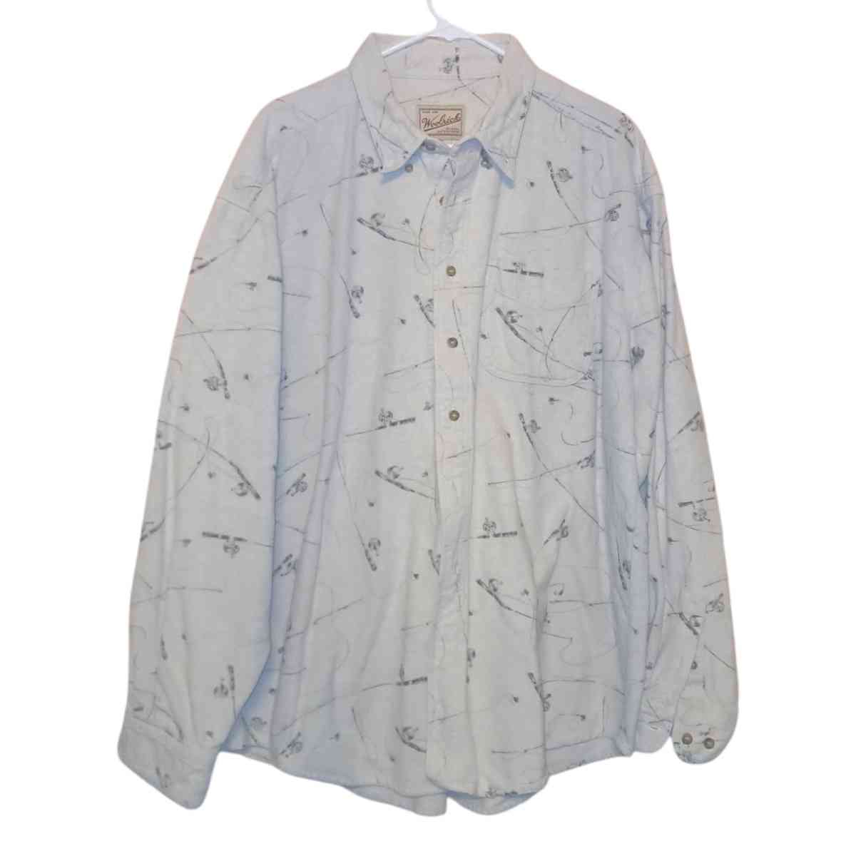 Mens XL Vintage Woolrich Fishing Rod Button Down Fleece Top - Jackson, Michigan