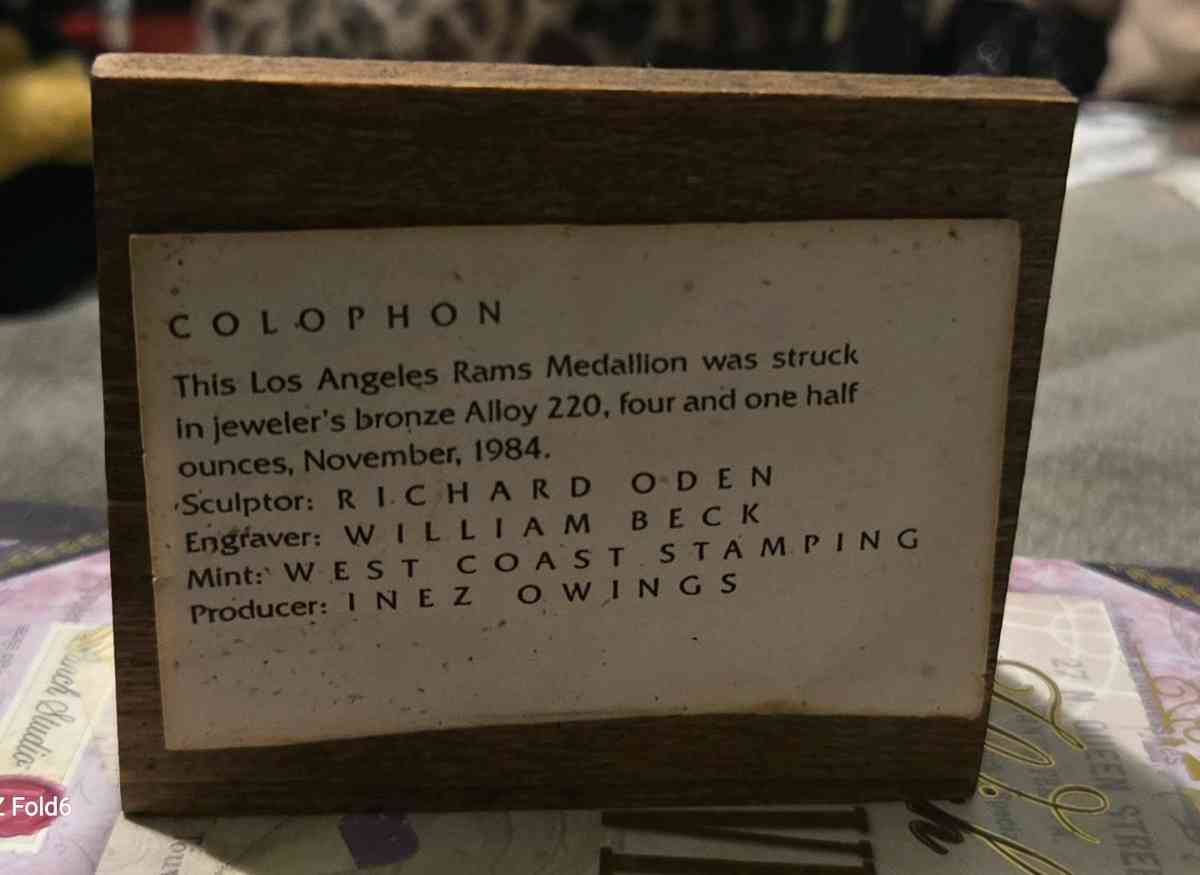 1984 LOS ANGELES RAMS MEDALLION - Long Beach, California - FleaMarketBay