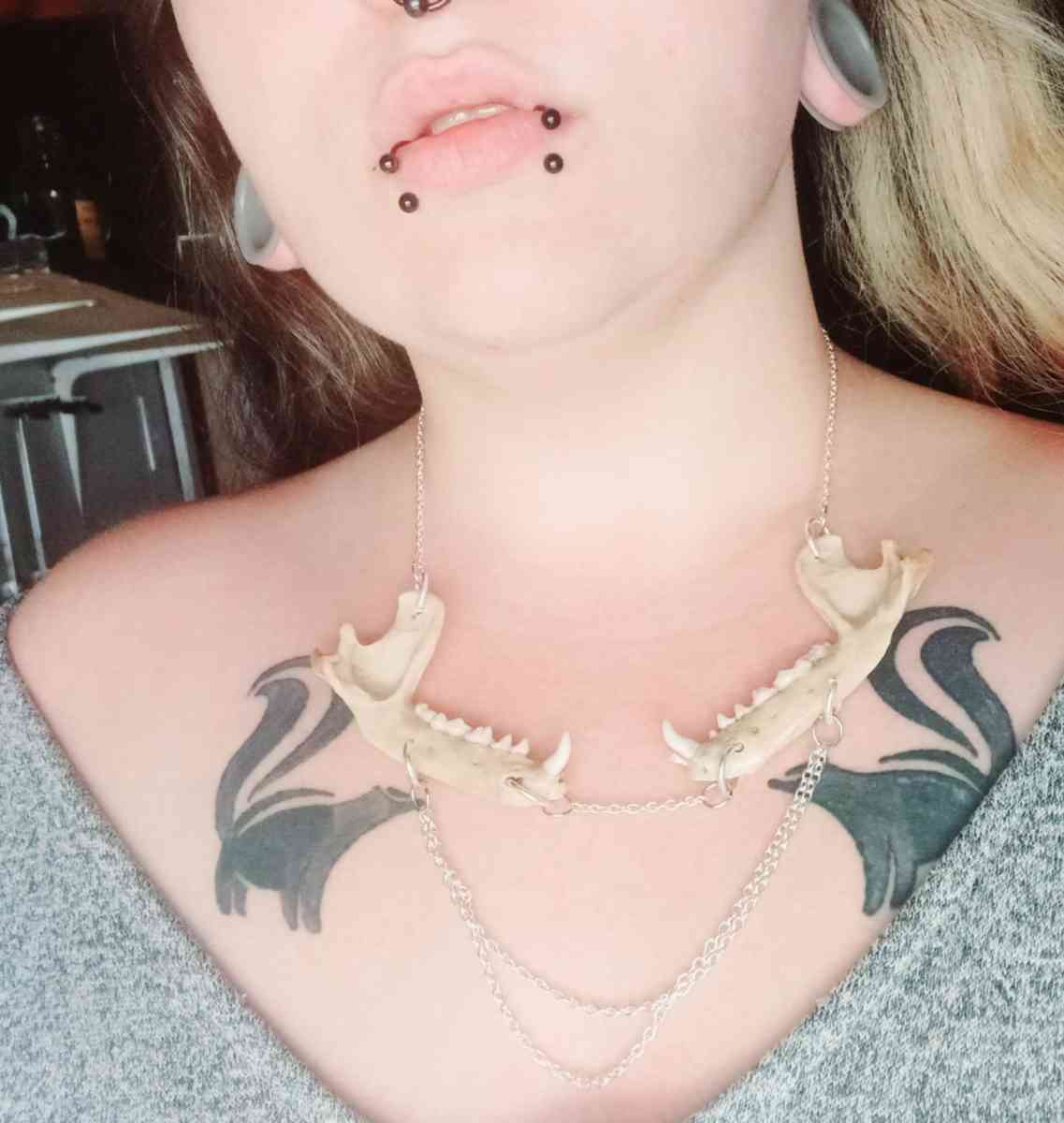 jawbone necklace with chain dangle - Victoria, Texas