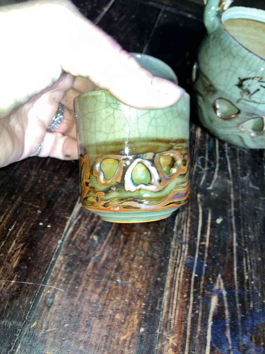 Vintage Japanese Somayaki Somamare 3 Tea Set Green Crackle G - Silsbee, Texas - FleaMarketBay