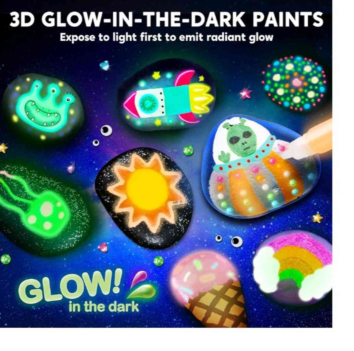 Glow in the dark Rock Painting kit 12 smooth rocks 3d in the - Arcadia, Indiana - FleaMarketBay