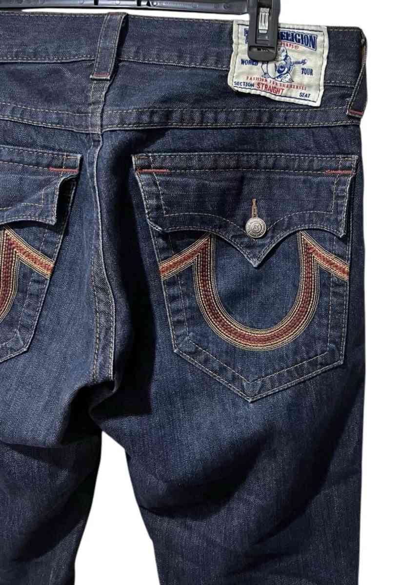 True Religion Straight Jeans Mens 33x31 Flap Pocket Rope Sti - Garden Grove, California - FleaMarketBay