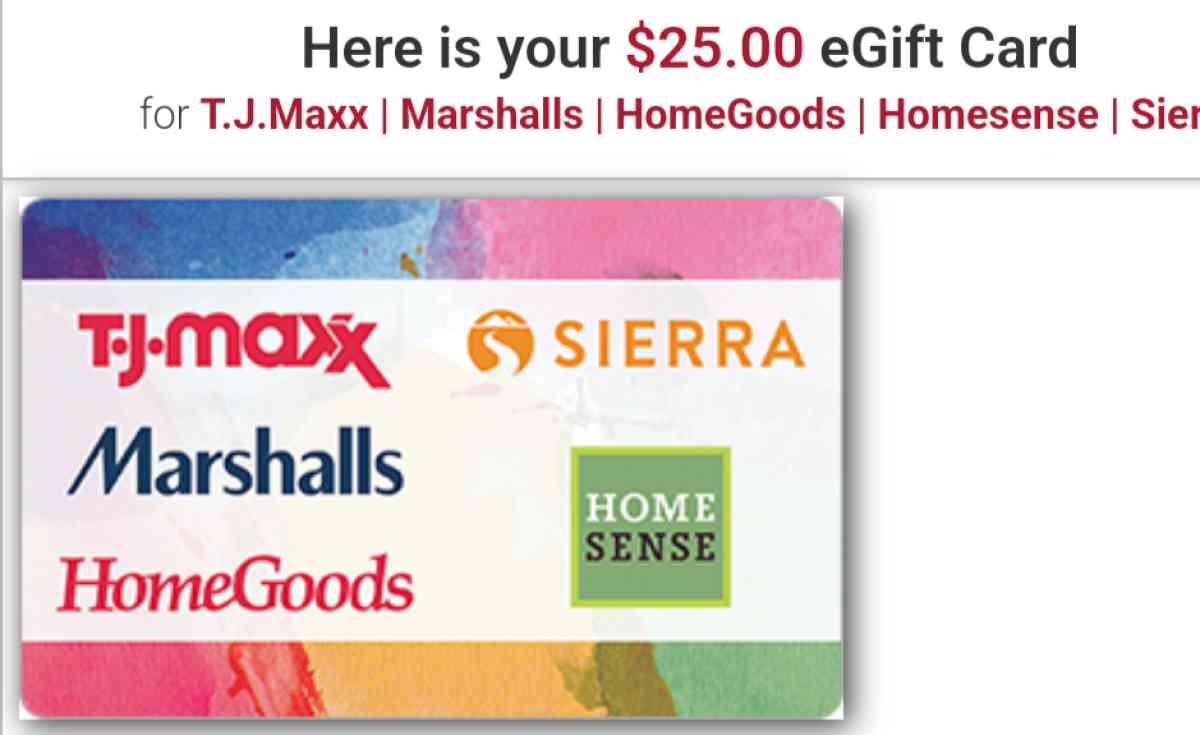 TJ Maxx gift card 25 dollar value - Asheville, North Carolina