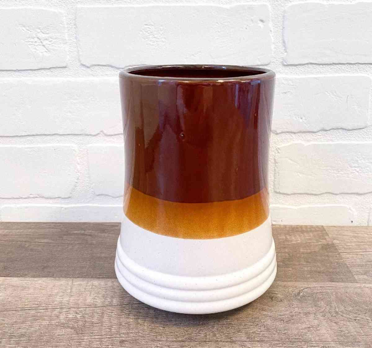 Vintage Kitchen Utensil Holder 70s Retro Kitchen Brown Ivory - Silsbee, Texas - FleaMarketBay