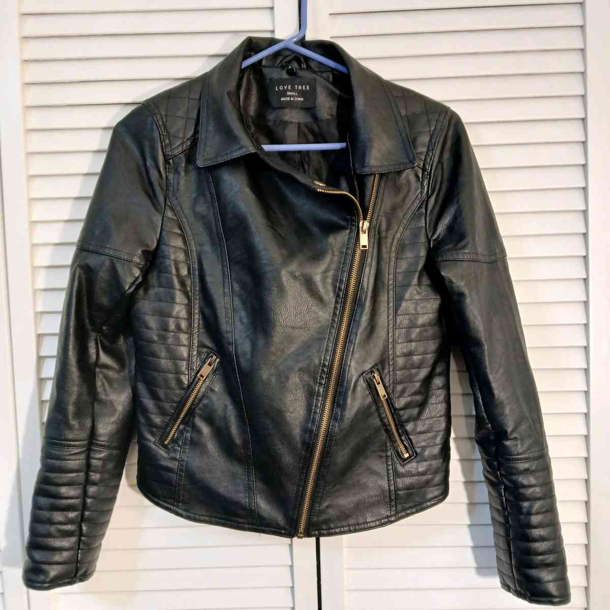 Love Tree Black Leather Jacket for Women Size S