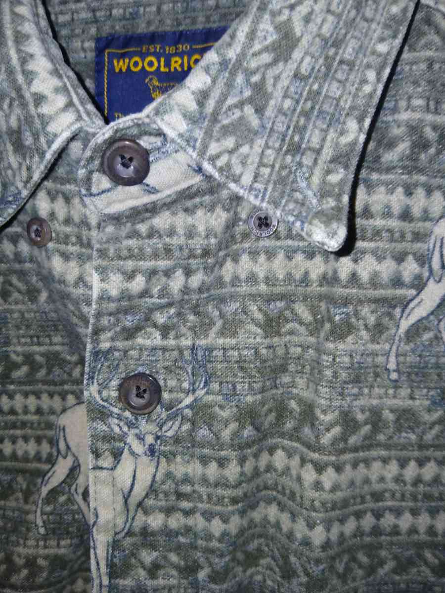 Mens Vintage Large Woolrich Deer Buck Hunting Button Fleece - Jackson, Michigan - FleaMarketBay