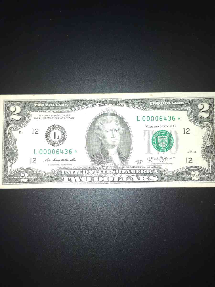2013 2 dollar bill low star note serial number