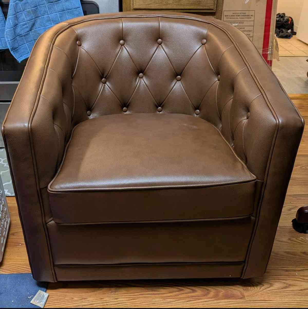 Pemberley Row Top Grain Leather Swivel Barrel Chair