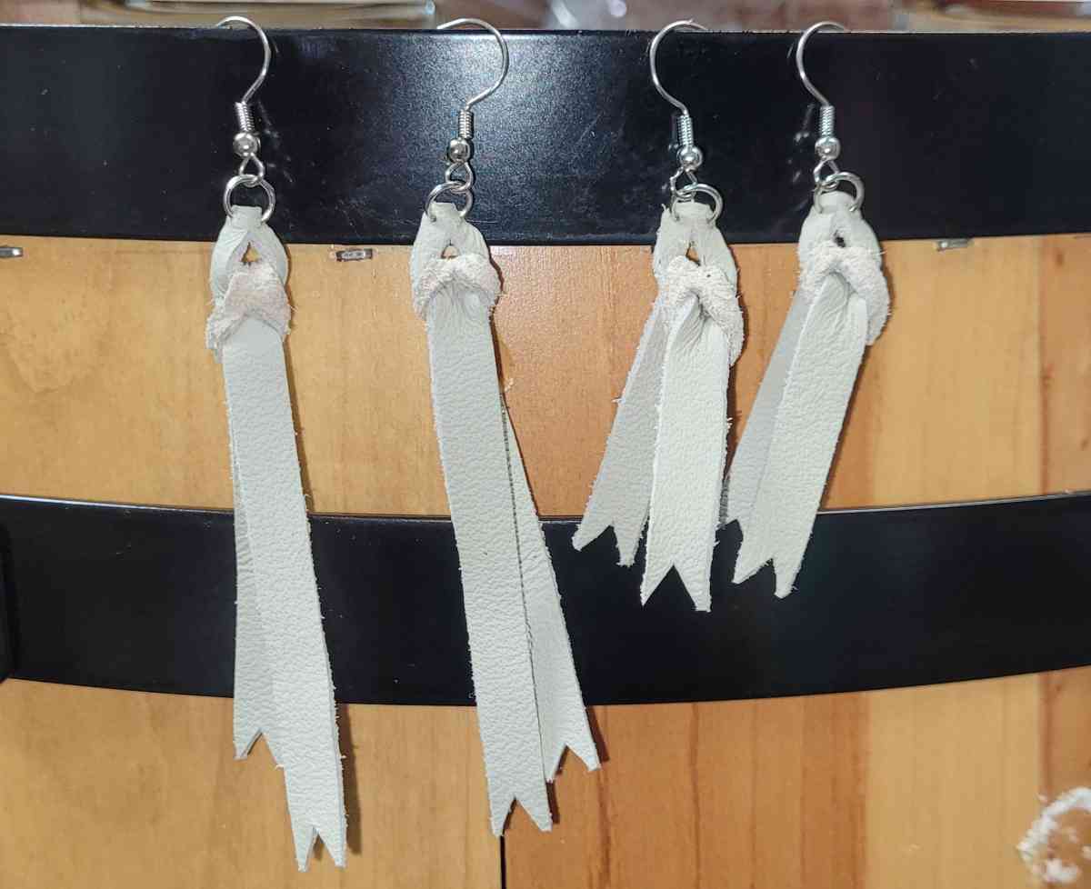 Leather ribbon earrings - Victoria, Texas