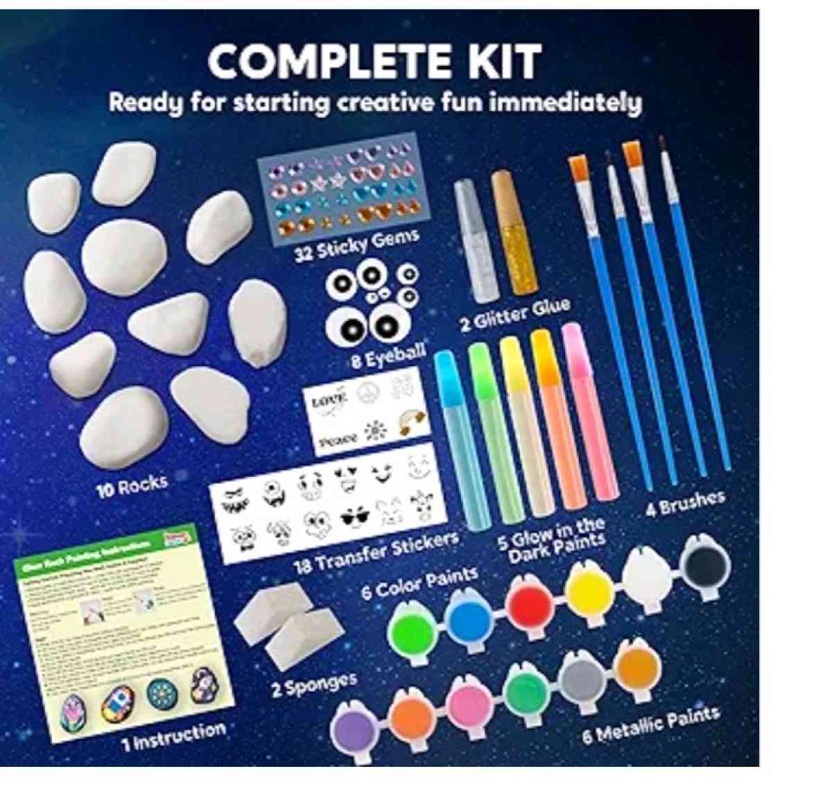 Glow in the dark Rock Painting kit 12 smooth rocks 3d in the - Arcadia, Indiana - FleaMarketBay