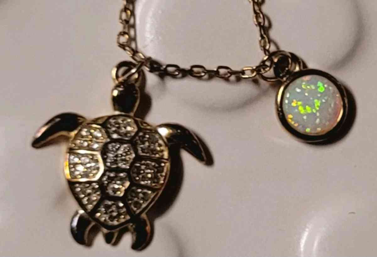 Sea Turtle pendant with CZ and circular opal accents - Allamuchy, New Jersey - FleaMarketBay