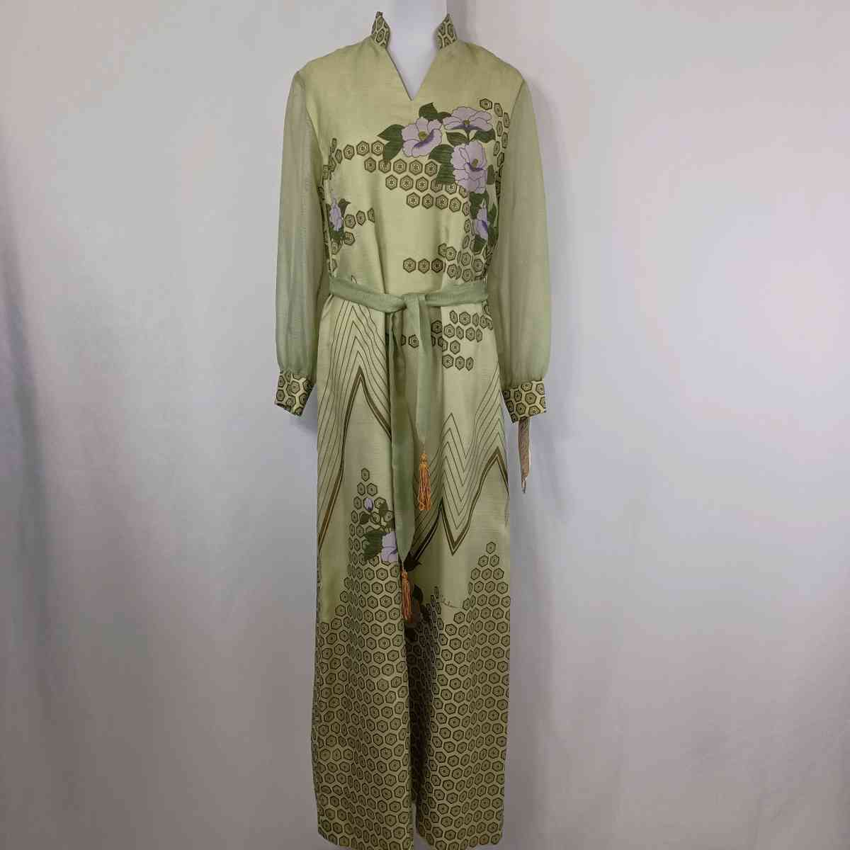 Vintage Alfred Shaheen Womens Green Floral Maxi Dress sz 14 - Iota, Louisiana