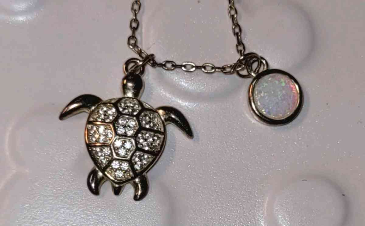 Sea Turtle pendant with CZ and circular opal accents - Allamuchy, New Jersey - FleaMarketBay