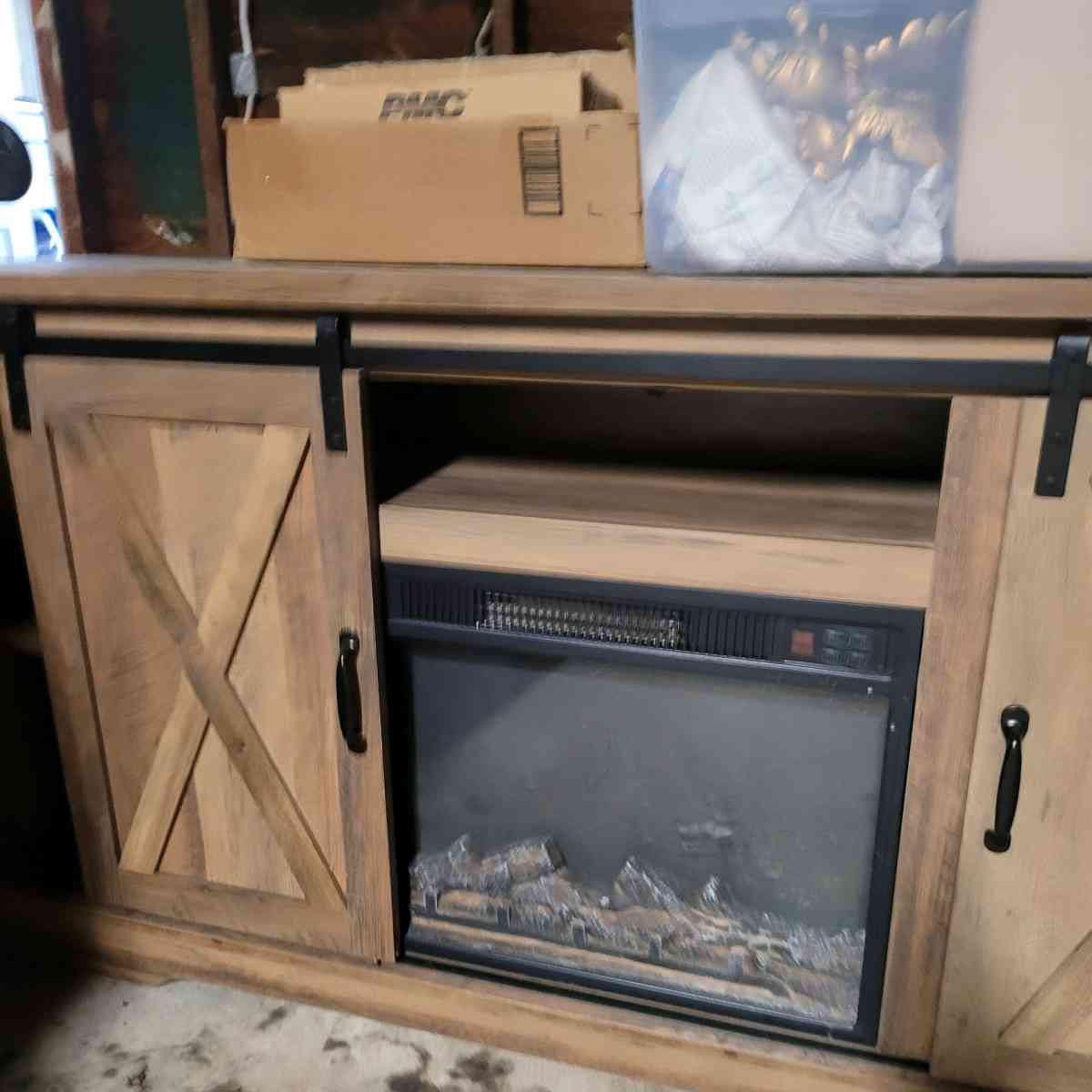 Credenza with fireplace insert n barn doors fits 65 in TV