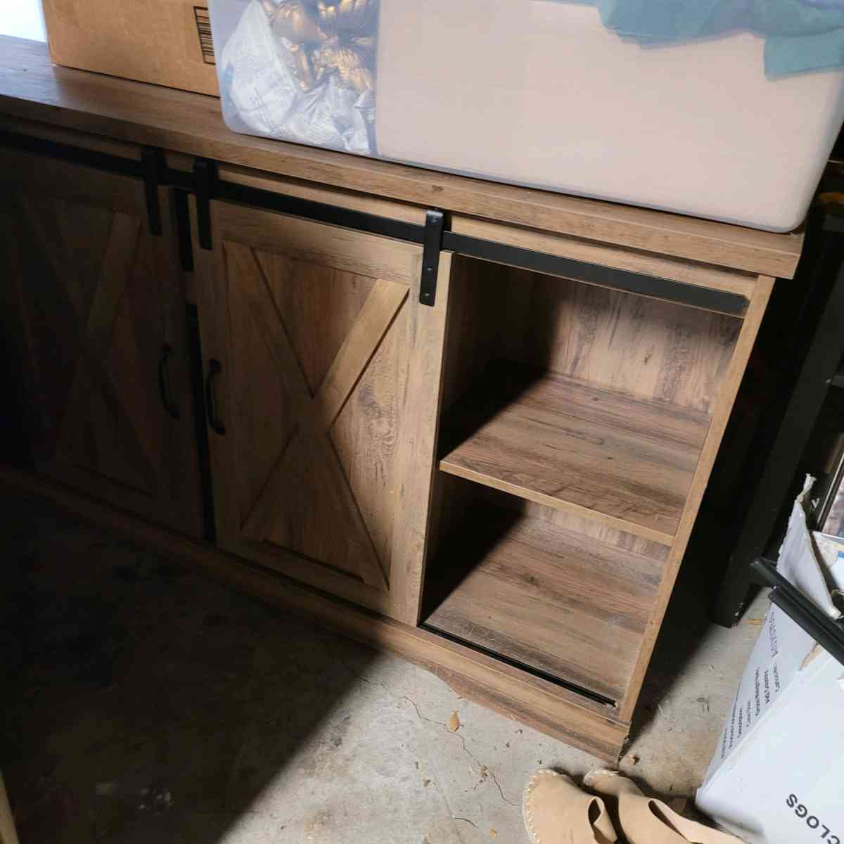 Credenza with fireplace insert n barn doors fits 65 in TV - Shreveport, Louisiana - FleaMarketBay