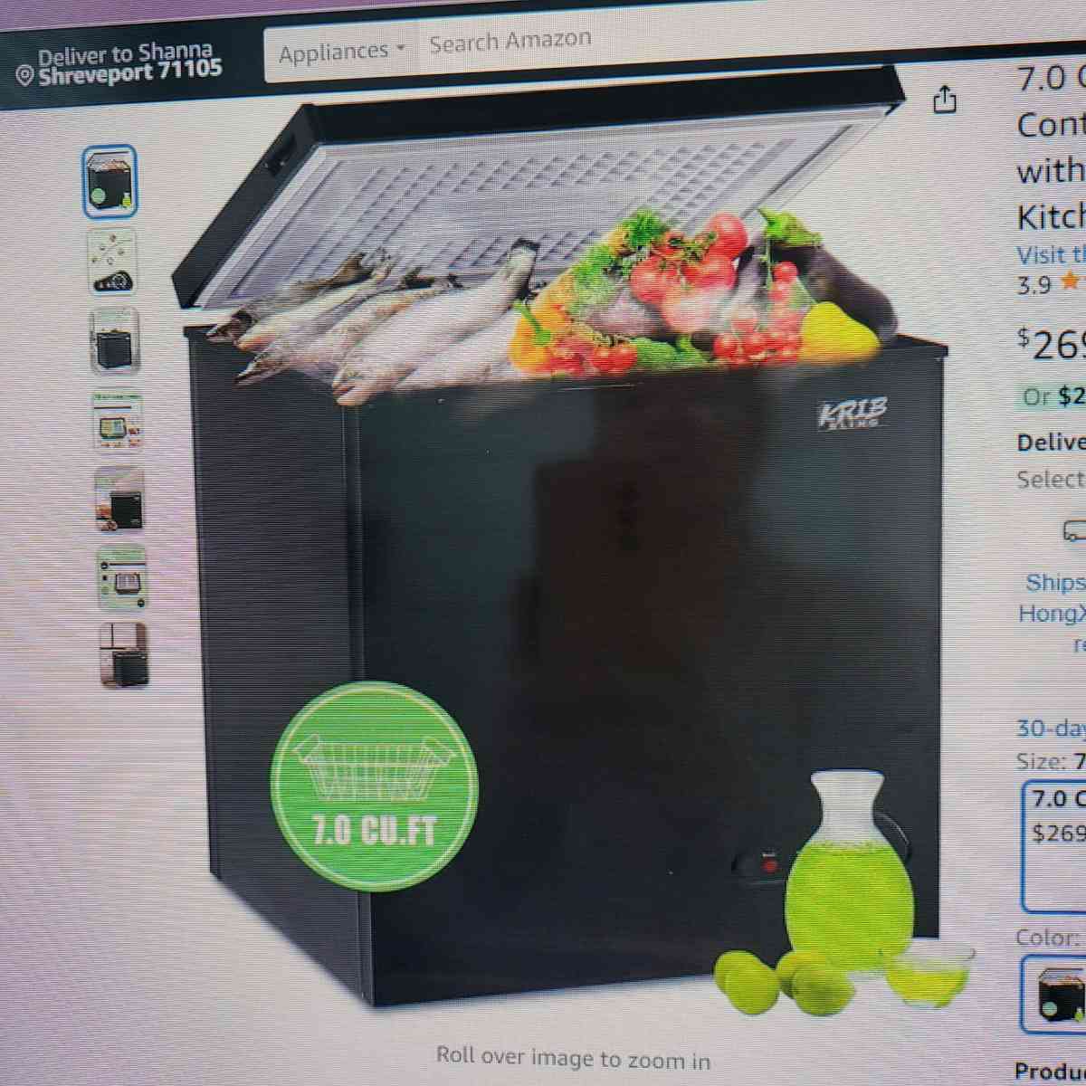 7 cubic feet black chest freezer - Shreveport, Louisiana - FleaMarketBay