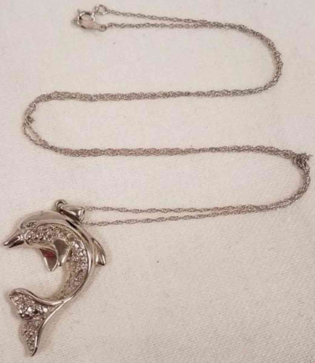 10K White Gold Diamond Dolphin Necklace - Phelan, California - FleaMarketBay