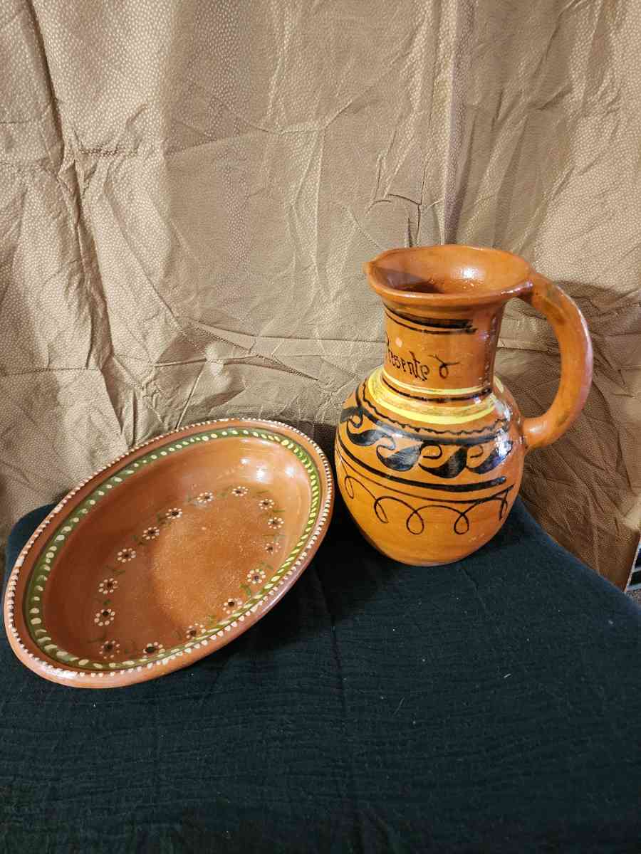 Hand painted Clay Mexican pitcher and bowl - Knoxville, Tennessee - FleaMarketBay