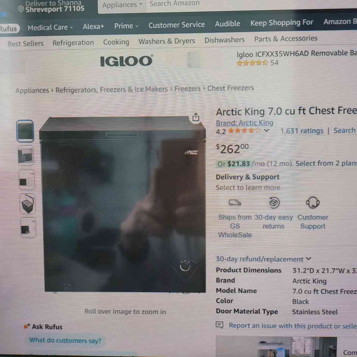 7 cubic feet black chest freezer - Shreveport, Louisiana - FleaMarketBay