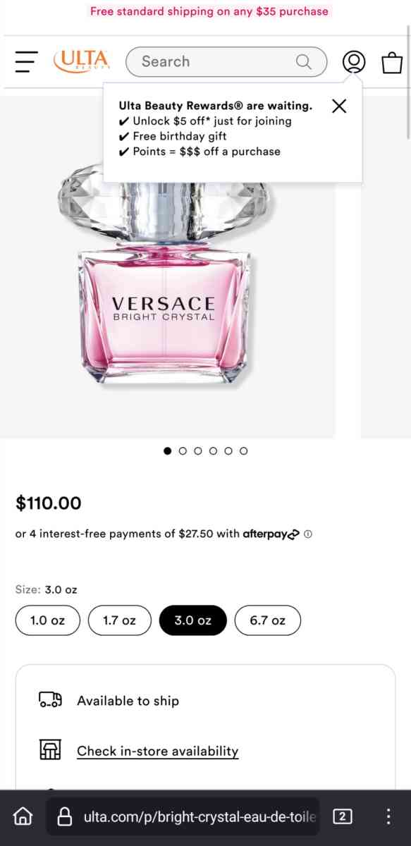 half a Large bottle Of Versace Bright Crystal Perfume - Tulsa, Oklahoma - FleaMarketBay