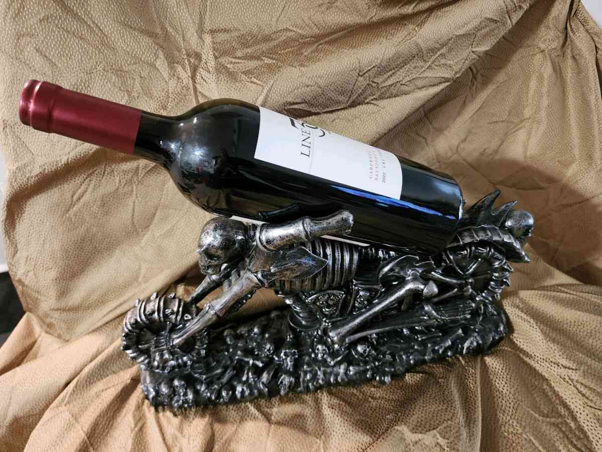 Skeleton biker wine bottle holder