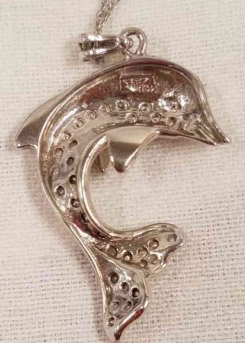 10K White Gold Diamond Dolphin Necklace - Phelan, California - FleaMarketBay