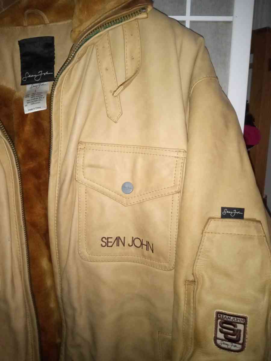 AUTHENTIC SEAN JOHN THICK LEATHER BROWN COAT JACKET SIZE L - Staten Island, New York - FleaMarketBay