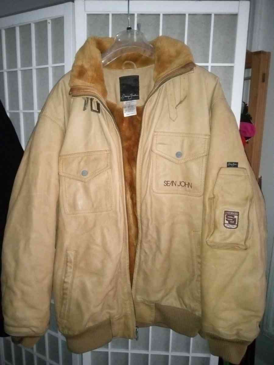 AUTHENTIC SEAN JOHN THICK LEATHER BROWN COAT JACKET SIZE L - Staten Island, New York - FleaMarketBay