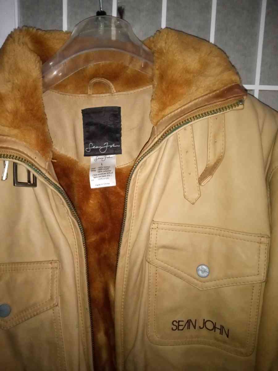 AUTHENTIC SEAN JOHN THICK LEATHER BROWN COAT JACKET SIZE L - Staten Island, New York - FleaMarketBay