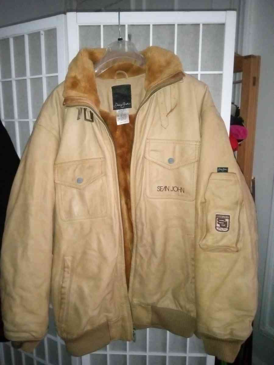 AUTHENTIC SEAN JOHN THICK LEATHER BROWN COAT JACKET SIZE L - Staten Island, New York